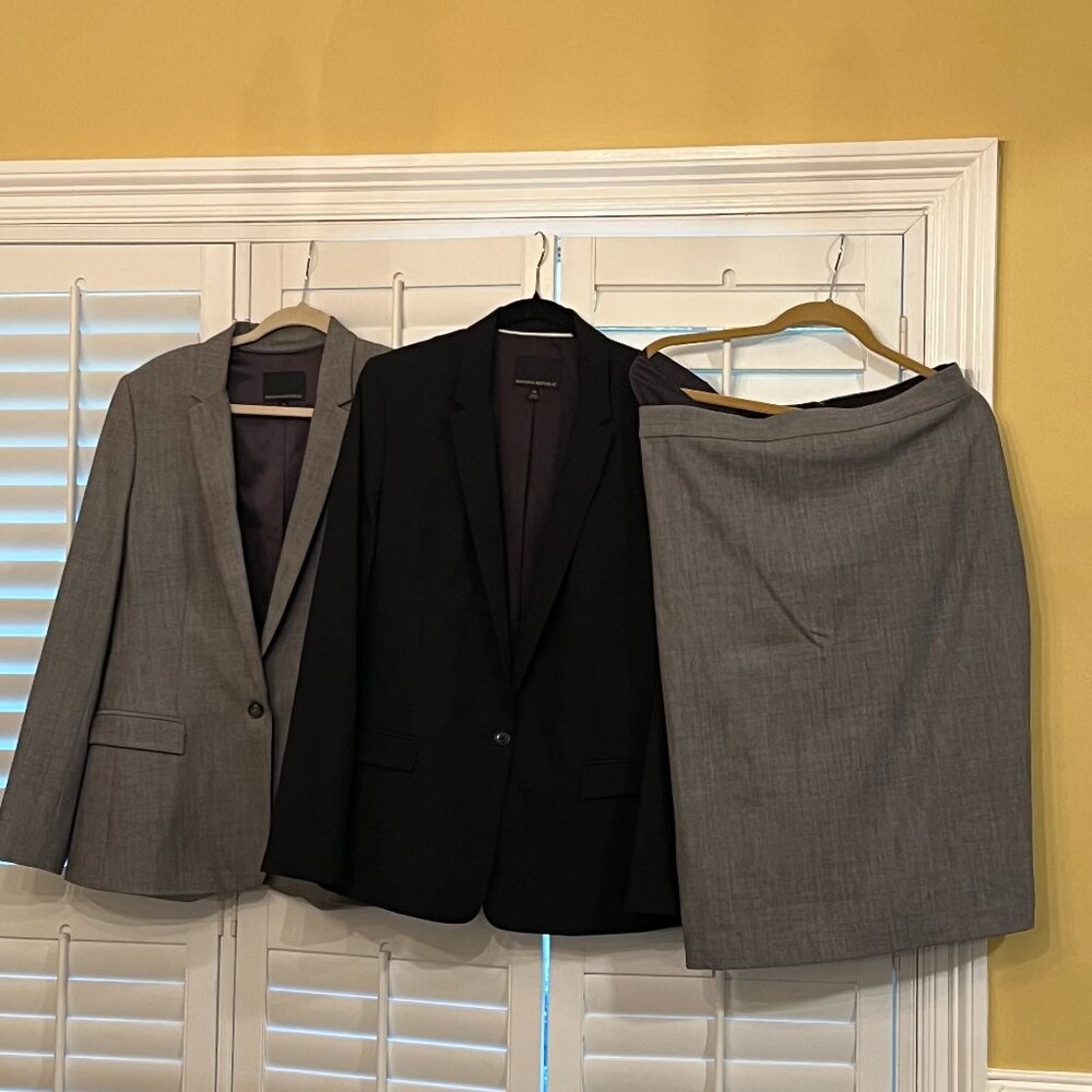 Banana Republic Gray and Black Blazers with Skirt Set